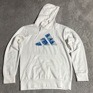 Adidas White Hoodie with Blue Logo